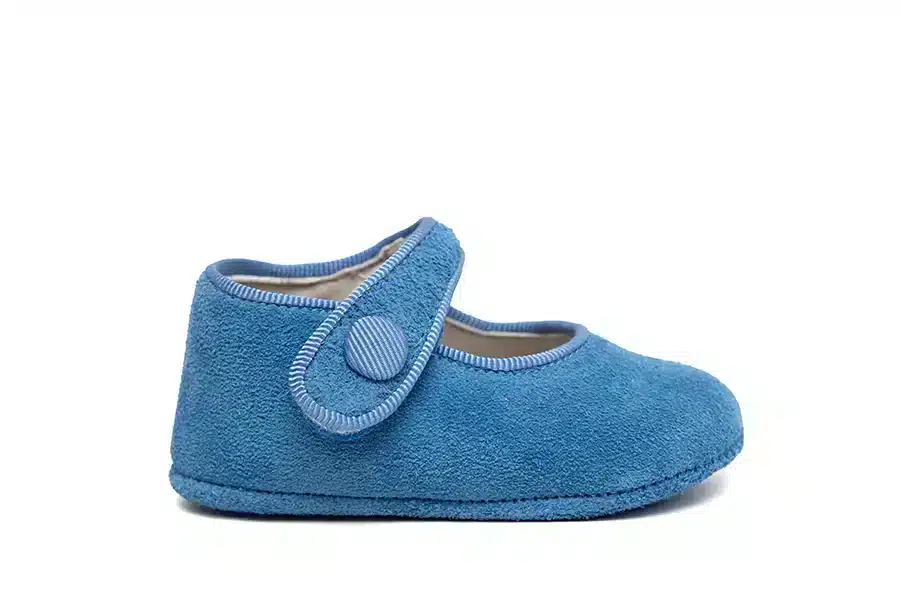 Merceditas velcro botón azul bebé