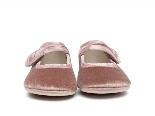 Merceditas velcro botón terciopelo Rosa bebé